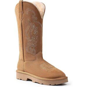 Women's Chestnut Snow Fur Lining Pull On Fuzzy Lightweight Winter Warm Shoes